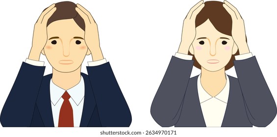 Ilustração conjunto de jovens em ternos com expressões problemáticas