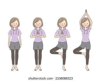 Illustration set of young woman doing yoga