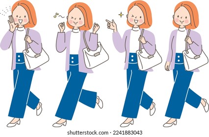 Illustration set of young woman going out in style