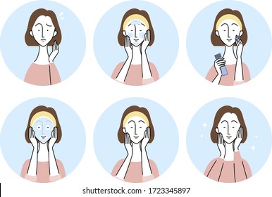 illustration set of young woman taking care of her skin