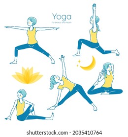 Illustration set of young women doing yoga