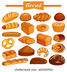 illustration of set of yummy assorted Bread and Bakery Food item