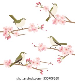 Illustration sets of Cherry blossoms and birds