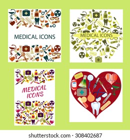  Illustration sets on medicine. Flat design style modern vector illustration of medical icons. Backgrounds with medicine design.
