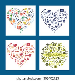  Illustration sets on medicine. Flat design style modern vector illustration of medical icons. Backgrounds with medicine design.