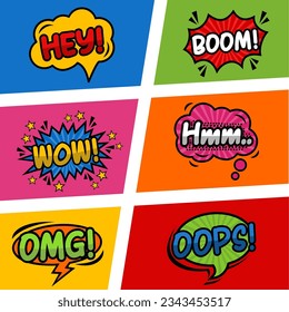 Illustration-Sets von Retro-Bubble-Text-Comic-Popup