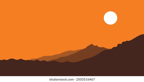 Ilustración de un sol poniente sobre las montañas en gradiente en colores cálidos