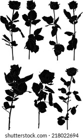 Illustration Seven Black Rose Flowers Isolated Stock Vector (Royalty ...