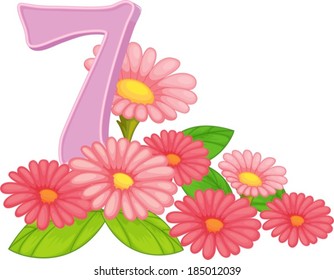 Illustration of the seven blooming flowers on a white background