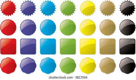 Illustration of seven colored buttons all part of a set ready for your own text
