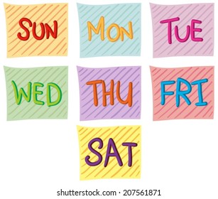 Illustration of the seven days of the week on a white background