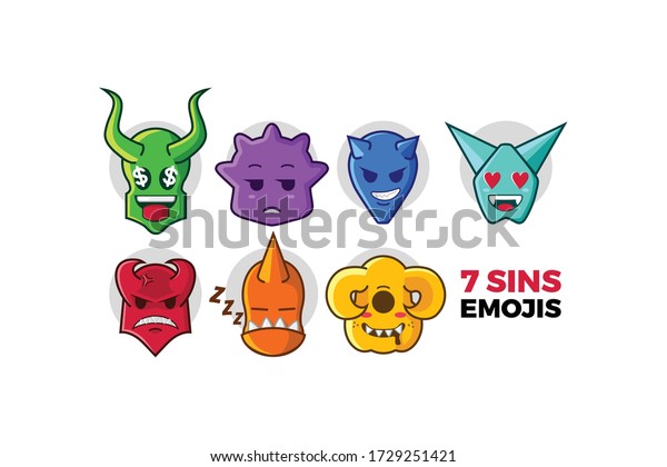 Illustration of seven deadly sin in cute monster\
emoji style