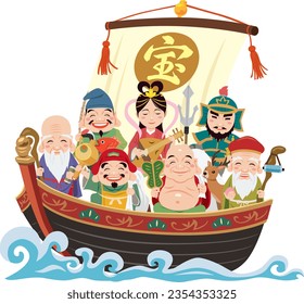 It is an illustration of the Seven Lucky Gods on a treasure ship.