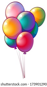 Illustration of the seven rainbow-colored balloons on a white background