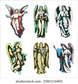 illustration of several angels with friendly and dignified expressions