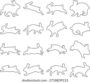 ilustração de várias silhuetas criativas de coelho exibindo várias poses e ações de uma maneira lúdica e dinâmica adequada para vários projetos de arte e desenhos com trabalhos de linha detalhados e expressivos