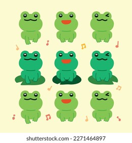 Illustration of several cute frog characters