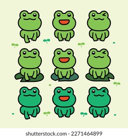 Illustration of several cute frog characters