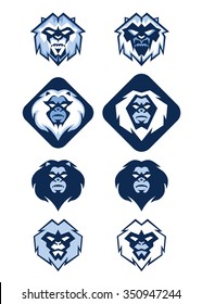 Illustration of several different white blue Yeti head logo 