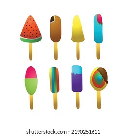 illustration of several flavors and shapes of ice cream