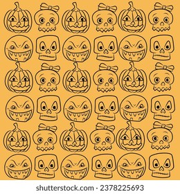 illustration of several Halloween theme characters in a line style suitable for backgrounds, patterns, wallpapers 