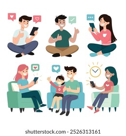 illustration of several people using gadgets