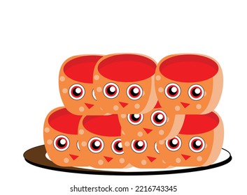 illustration several pies with cute animations gathered