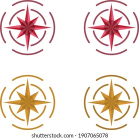 Illustration of several red and gold cardinal points.