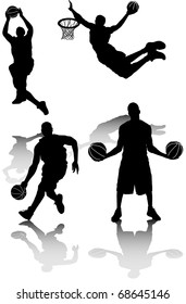 illustration of several silhouettes of basketball players