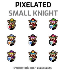 Illustration of several small knights characters wearing different color armor for videogames and designs.