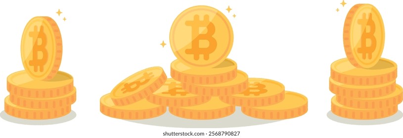 Illustration of several stacked bitcoins