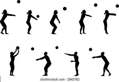 illustration of several volleyball silhouettes