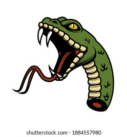 Illustration of Severed head of a snake isolated on white. Design element for logo, label, sign, emblem, poster, t shirt. Vector illustration