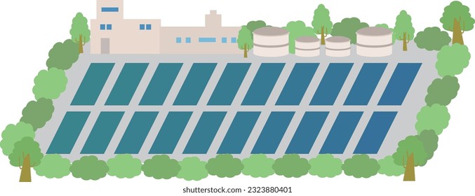 Ilustración de una planta de tratamiento de aguas residuales.