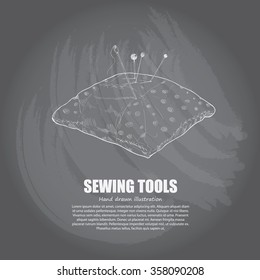 illustration of sewing and knitting tools. chalk drawing