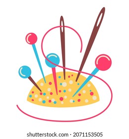 Illustration of sewing needle bar needlework item. Handicraft and hand made. Feminine creativity hobby and shopping.