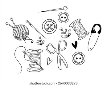 Illustration of sewing tools, isolated with white background