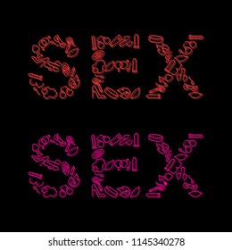 Illustration Sex various elements on the theme of sex shop red and pink.