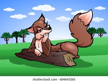 illustration of a sexy fox on log