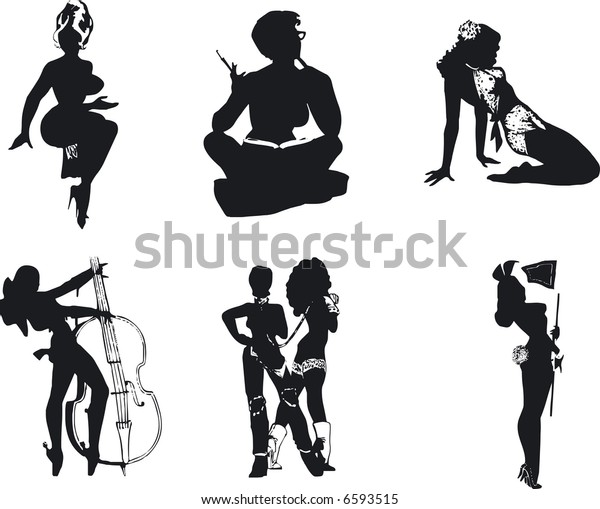 Illustration Sexy Woman Silhouettes เวกเตอร์สต็อก ปลอดค่าลิขสิทธิ์