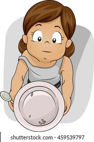 Illustration of a Shabby Girl Begging for Food