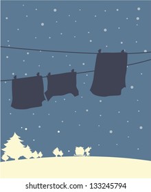 Illustration of a shadow of hanging clothes in a winter season