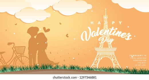 Illustration Of The Shadow Of Love With The Eiffel Tower In The Afternoon Valentines Day