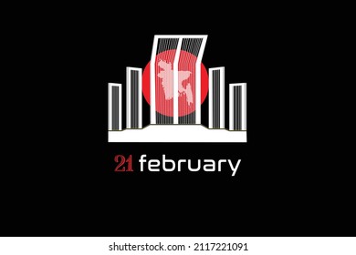 Illustration of Shaheed Minar, the Bengali words say "forever 21st February" to celebrate national language day. International mother language day in Bangladesh, 21st February 1952. Balck background