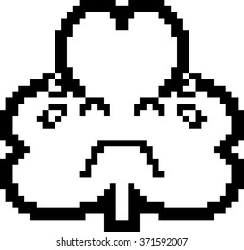 An illustration of a shamrock crying in an 8-bit cartoon style.
