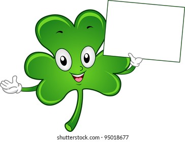 Illustration of a Shamrock Mascot Holding a Blank Board