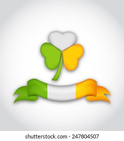 Illustration shamrock and ribbon in traditional Irish flag colors for St. Patrick's Day - vector