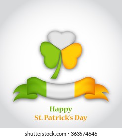 Illustration shamrock and ribbon in traditional Irish flag colors for St. Patrick's Day - vector