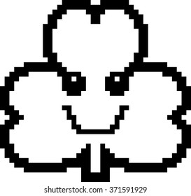 An illustration of a shamrock smiling in an 8-bit cartoon style.