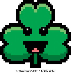 An illustration of a shamrock smiling in an 8-bit cartoon style.